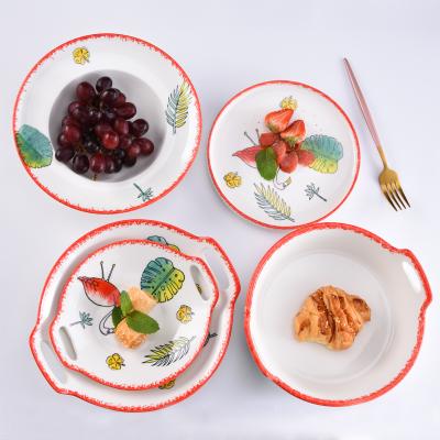 China Luxury Red Line Viable New Style Ceramic Dinnerware Sets Wholesale Dinner Tray Porcelain Luster Flamingo Decoration Dish Sets for sale