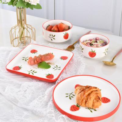 China Viable Wholesale Dinnerware Sets Glaze Plates Dinnerware Porcelain Dish Strawberry Ceramic Dinner Set for sale