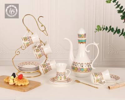 China Sustainable 6 Pcs Porcelain Cup Unique Arabic Ceramic Coffee Mugs And Sauces Set Tea Coffee for sale