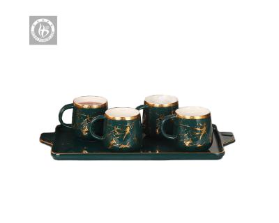 China Viable Custom Decorative Bone China Coffee Decal Dark Green Golden Golden Coffee Tea Cup for sale