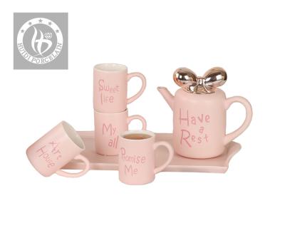 China Viable Pink Custom Logo English Word Mugs With Handle And Lid Coffee And Teapot Set for sale