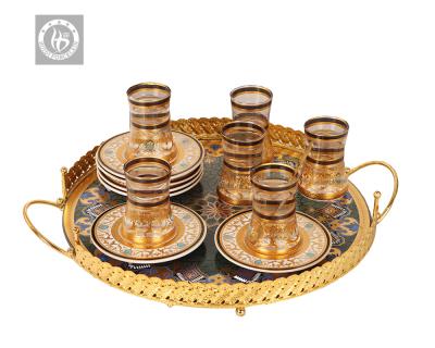 China Viable Wholesale 2020 Latest Model Gold-Silver New Design Glass Tea Cups Set With Teapot for sale