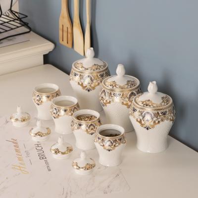 China Viable Wholesale Storage Canister Ceramic Tea Coffee Pot Set Canister Jars for sale