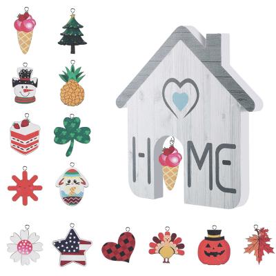 China Diy Wooden Replaceable Pattern Christmas Halloween Small House Crafts Home Decoration for sale