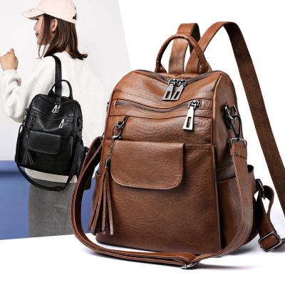 China High Quality Waterproof Large Capacity Tassel Leather Female Shoulder Bag Backpack For Women Luxury for sale