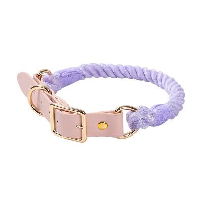 China Padded Pet Supplies and Accessories Dog Braided Collar with Leather and Handmade Rope Rainbow Colors for sale