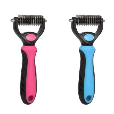 China New Viable Pet Supplies 2 Sided Pet Grooming Tool Stainless Steel Massage Hair Removal Comb Dog Dematting Tools for sale