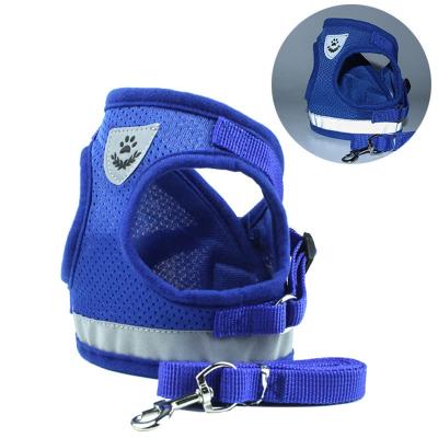 China Dog Cat Harness Vest Reflective Walking Lead Padded Leash For Puppies Polyester Mesh Harness For Small Medium Dog Pet Products for sale