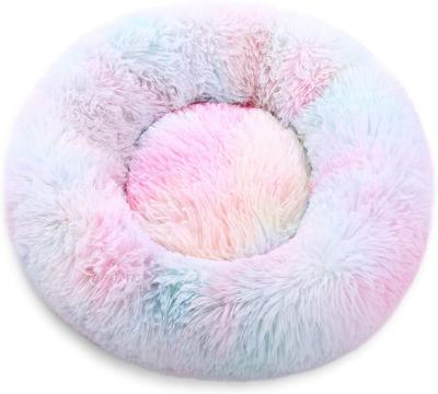 China Breathable Warm Soft Comfortable Anti Slip Fluffy Round Faux Fur Cat Dog Bed Machine Washable Durable for sale