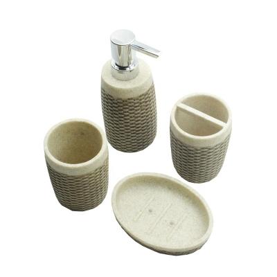 China Custom European Hotel Toiletry Bathroom Accessories Set Cheap Rattan Hotel Polyresin Bathroom Accessories Weaving Sets for sale