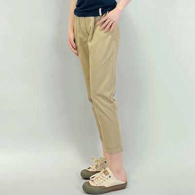 China Anti-Wrinkle Elastic Trousers Lady Cotton Casual Khaki Color Design for sale