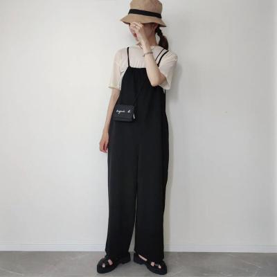 China Black Lady Anti-Wrinkle Overalls Cotton Pockets Causal Strap Style for sale