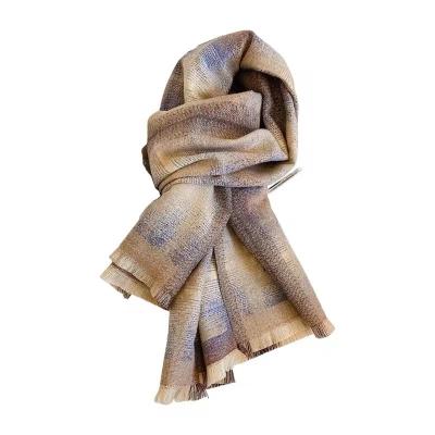 China Keep warm South Korea 2023 autumn and winter cashmere scarf for women in Europe and America new color contrast gradual change splicing deeply for sale