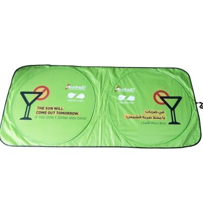 China UV Lowering Car Interior Temperatures Advertising Promotion Gift Foldable Cheap Useful Nylon Polyester Silver Polyester Car Sunshade for sale