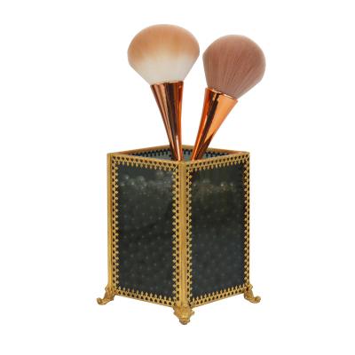 China Luxury Lightweight Stocked Brass Glass Bucket Nordic Style Makeup Brush Holder Makeup Pen Holder Eyebrow Pencil Beauty Brush Storage Holder for sale