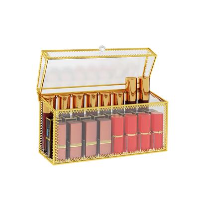 China Stored Finishing Glass Cosmetic Box Retro Lipstick Lip Gloss Holder Belt Cover European Style Desktop Dormitory Dustproof Cover for sale