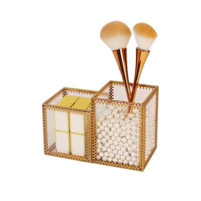 China Stored Square Glass Eyeliner Glass Pencil Holder Eyebrow Storage Box Brush Makeup Brush Holder for sale