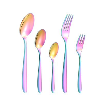 China Viable Hot Sales Set Silver Knife And Fork Stainless Steel Cutlery Set Party Hotel Wedding Flatware Set Spoon Colorful Built-in Fork for sale