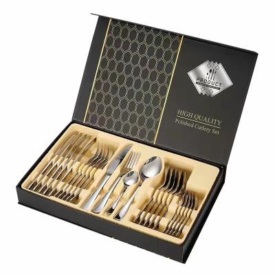 China Sustainable Amazon Vends 1010 24 Piece Stainless Steel Gift Box Set Titanium Western Flatware Knife, Fork And Spoon Cases for sale