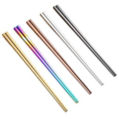 China Sustainable square hollow stainless steel chopsticks sus304 gold korean chopsticks set for sale