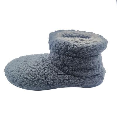 China Gray Faux Fur Smell Proof ndoor Slipper Boots with Pom Poms for sale