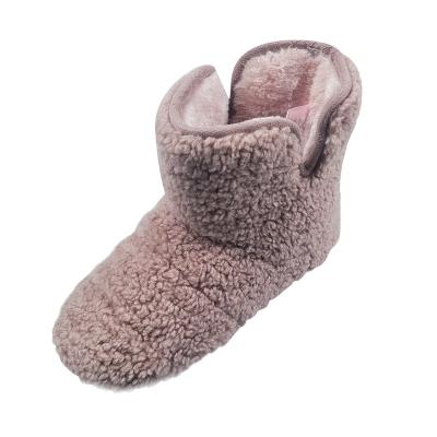 China Pinky Faux Fur Womens Indoor Anti-Smell Slipper Boots with Pom Poms for sale