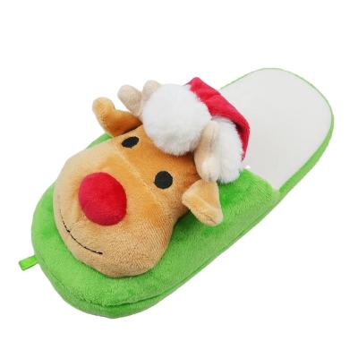 China Cute Christmas Toy Indoor Textile Outsole Indoor Anti-odor Green Elk Senior Christmas Slippers for sale