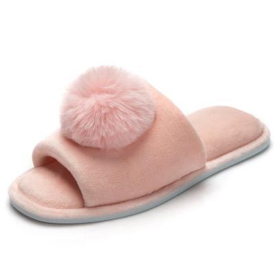 China New Lovely Summer Rabbit Anti-odor Hair Ball Slippers Lady Home Floor Slipper Wear-resistant Slipper for sale