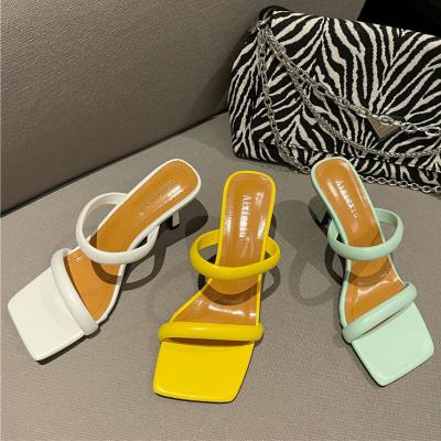 China Slippers Anti-slippery Women Heel Sandal Perspex Fashion Slip On Low 6CM Heel Shoes Mules Slippers For Women for sale