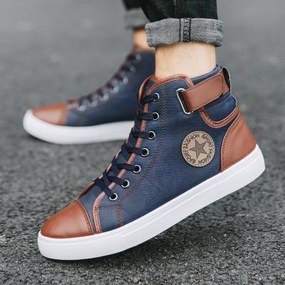 China Tender Supplier Brand Denim Fabric Anti-slippery Reliable Walking Shoes Retro High Top Sneakers Men Shoes for sale