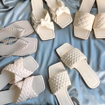 China Top Sale White Woven Cute Fashionable Sandalias Female Dama Summer Beach Slippers Braid Braid Sandal Anti-skid Sets for sale