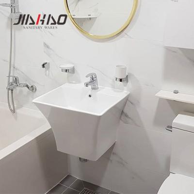 China JIAHAO Simple One Piece Wash Basins With Built-in Half Pedestal Wall Hanging Basin for sale