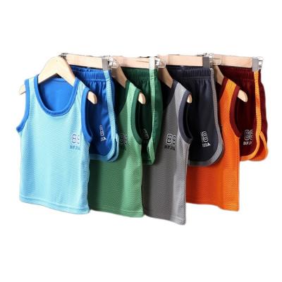 China New type casual sleeveless green blue orange boys polyester baby clothing sets for sale