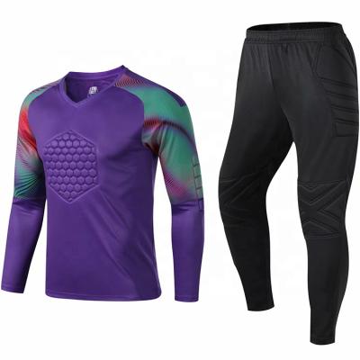 China Cheap Latest Design Soccer Goalkeeper Shirt Long Sleeve Quick Dry Breathable Purple Goalkeeper Jersey Blank Goalie Protector Shirt With Pant for sale