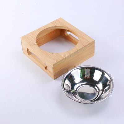 China Sustainable High Quality Adjustable Bamboo Cat Food Bowl Stand Pet Dog High Feeder for sale