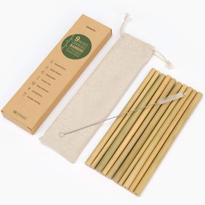 China 12 Beverage Drinking Straw In A Box With Brush Logo Bamboo Straw 100% Customized Eco Friendly Natural Bamboo Straw for sale