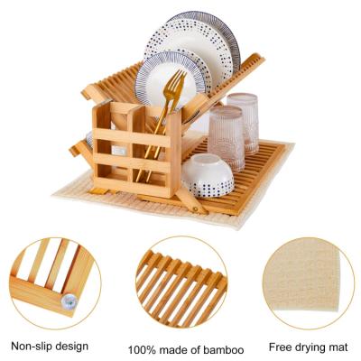 China Steamable Amazon Sales Hot Bamboo Kitchen Dish Rack Dish Drying Rack for sale