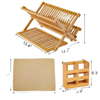 China Steamable Amazon Sales Hot Bamboo Kitchen Dish Rack Dish Drying Rack for sale