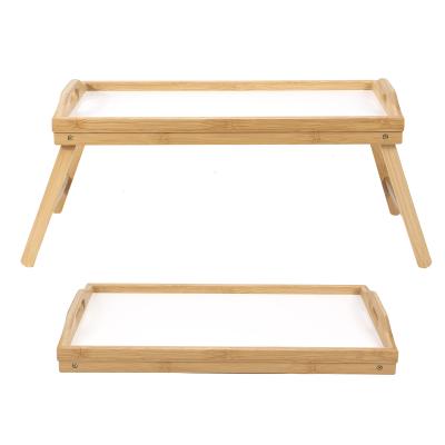 China Disposable Bamboo Bed Table and Bed Tray Table with Folding Legs Food Breakfast Serving Tray for sale