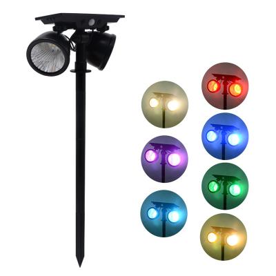 China Outdoor Led Double Lamp RGB Garden Head Light Solar Power System Outdoor Led Flashlights With PIR Motion Sensor for sale