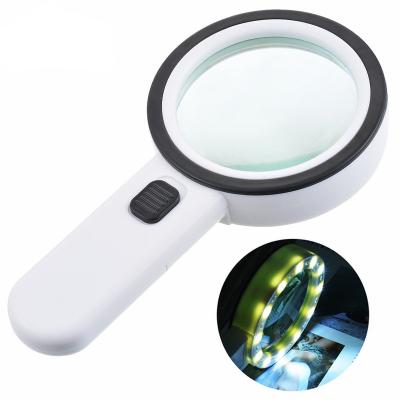 China Portable Handheld Magnifier 30x High Power Hand Held Magnifier With 12 Led Double Light Glass Elephant Illuminated Magnifying Glasses for sale