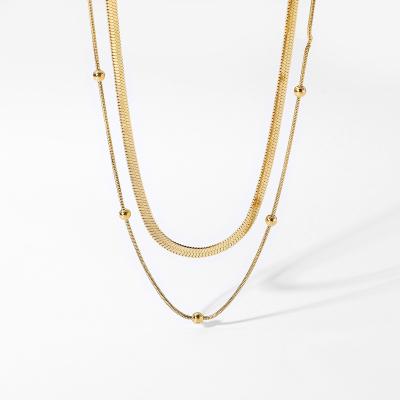 China New Hypoallergenic High Quality Adjustable Double Layer Snake Chain Stainless Steel Jewelry Flat Gold Plated Fishbone Chain Necklace for sale