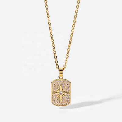 China New Trendy Jewelry 18K Gold Crystal Pave Compass Star Pendant Necklace Stainless Steel Jewelry Hypoallergenic Wholesale for sale