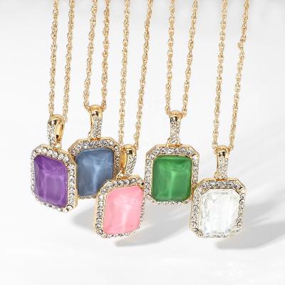 China Wholesale High Quality Hypoallergenic Diy Pendant Rectangle Zircon Charm Jewelry 18k Gold Plated Necklace for sale