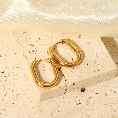 China Chunky U Shaped High End Hypoallergenic Hoop Earrings Stainless Steel 14K Gold Plated Women Non Tarnish Waterproof Jewelry for sale