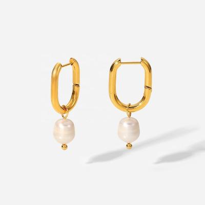 China Hypoallergenic simple baroque irregular stud earrings golden womenreal gold plated high luster freshwater pearl earrings for sale