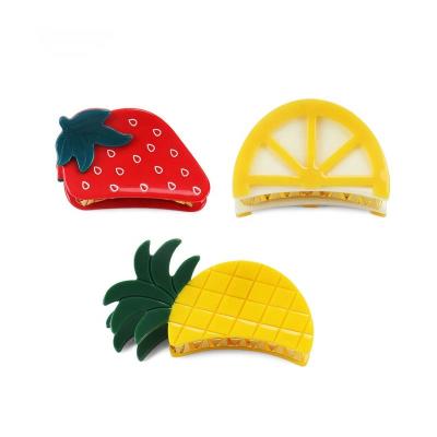 China Japan and Korean Style Gold Metalclaw Cuts Acrylic Acetate Pineapple Lemon Strawberry Hair Clip 2022 Charming Women Fashion Hair Accessories for sale