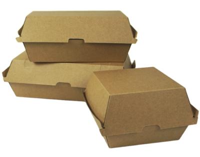 China Recyclable Biodegradable Craft Fry Burger Box Eco Friendly Compostable Paper Take Away Food Hamburger Box Food Grade Disposable Boxes for sale