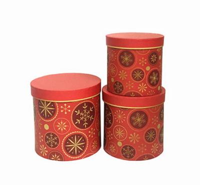 China Recycled Materials 3pcs Round Flower Boxes With Christmas Design Printed Box For Roses Christmas Gifts Flower Packaging Boxes for sale