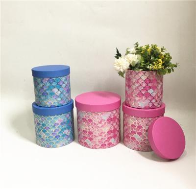 China Recycled Materials Ready To Ship 3pcs Round Hat Flower Box Waterproof Rose Tube Gift Paper Cardboard Bouquet Cylinder Packaging Floral Hat Box for sale